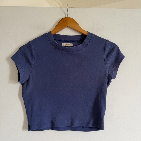 Madewell Dusty Twilight Blue Supima Rib Crop Tee size Medium EUC - Picture 4 of 9